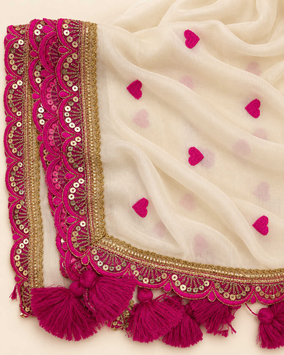 Premium Mul Embroidery work - cream