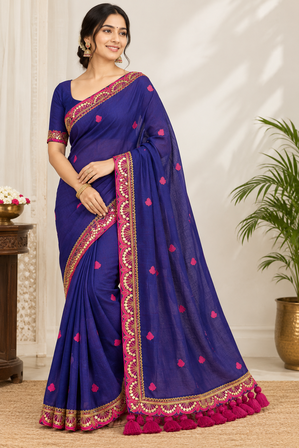 Premium Mul Embroidery work -Purple