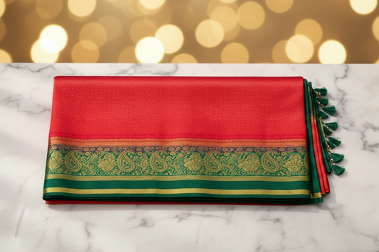 Mysore Soft Silk- Orange with green boarder