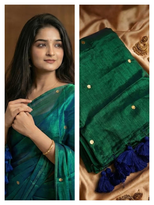 Kadhi Tissue Gini Saree - #peacock colour saree