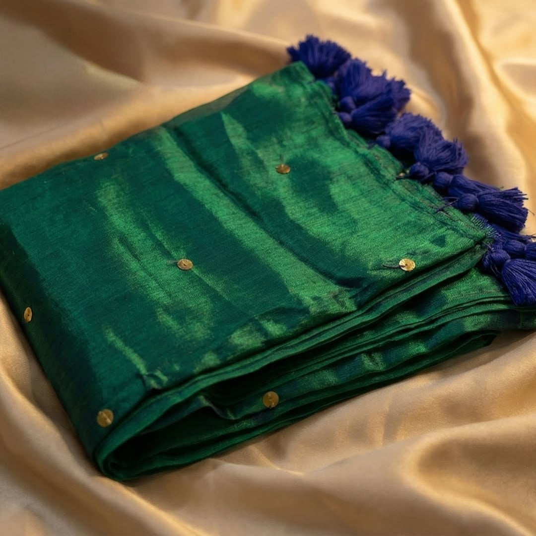 Kadhi Tissue Gini Saree - #peacock colour saree