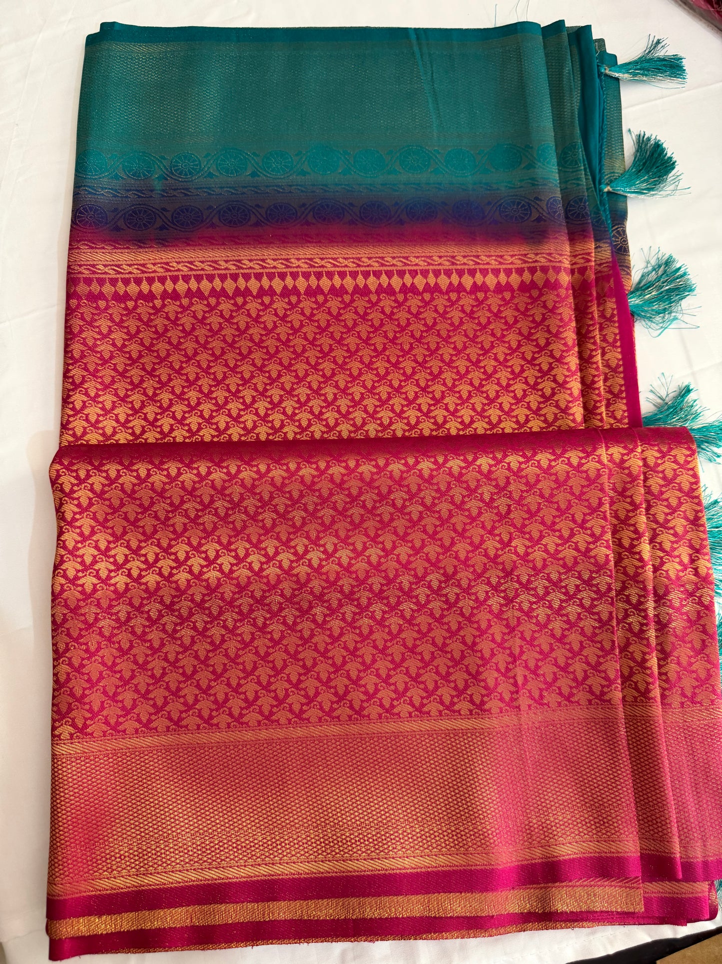 Mysore soft silk saree-5 shinning Pink with green boarder
