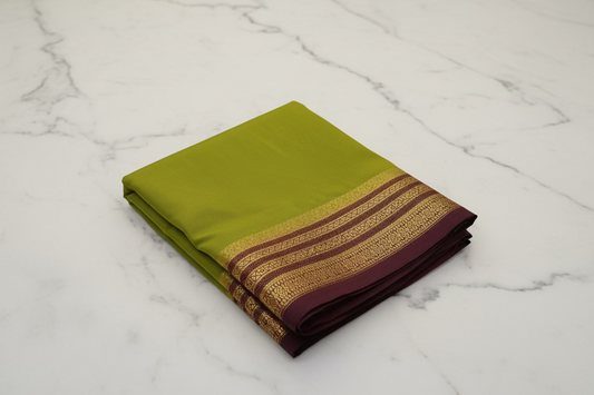 Mysore silk- lemon green with brown double boarder