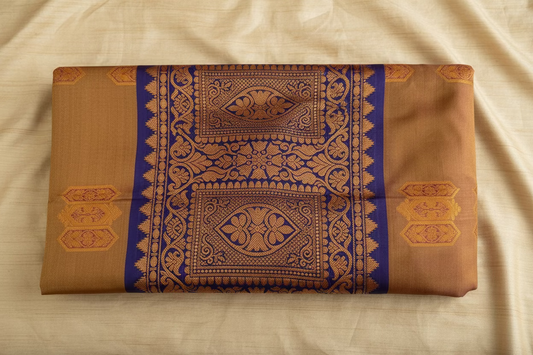 Semi-Silk in Kanchi boarder Saree- Mustard or Bronze-Gold