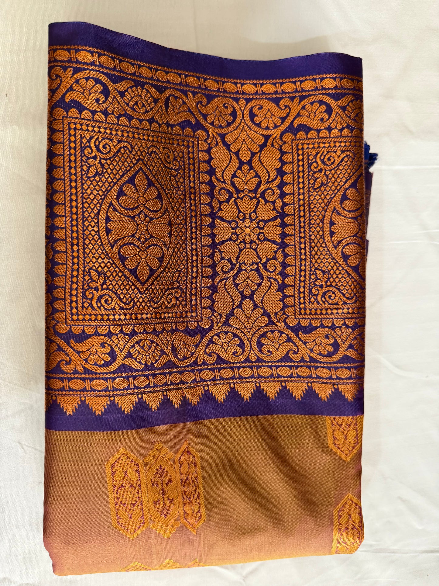Semi-Silk in Kanchi boarder Saree- Mustard or Bronze-Gold