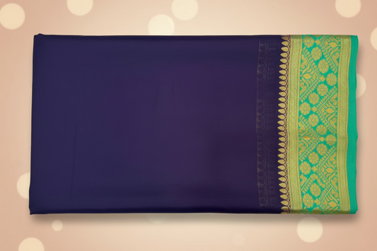 Mysore crep Semi soft silk 4- Blue with contract green boarder very beautiful and soft