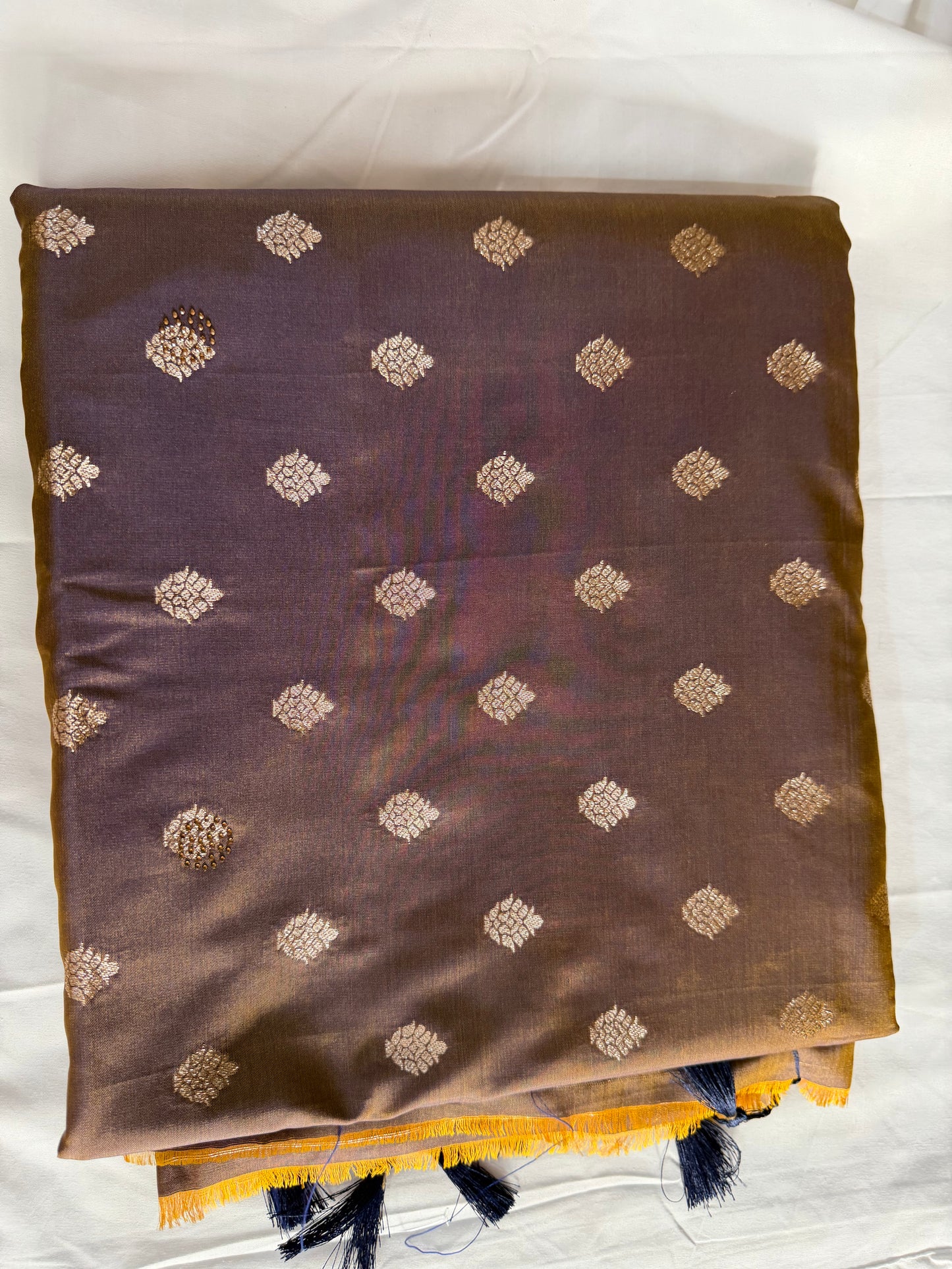 Banarasi Soft silk designer saree -Brown shining saree fabric with gold embroidery