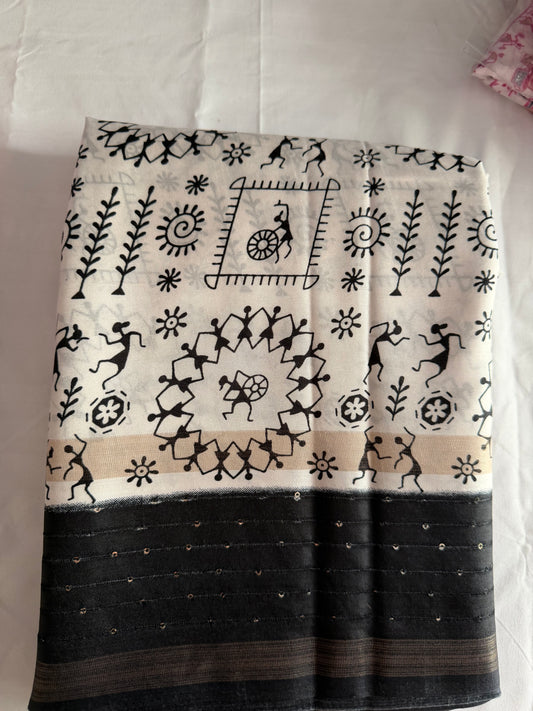 Kalamkari Dola Print saree -6-black boarder