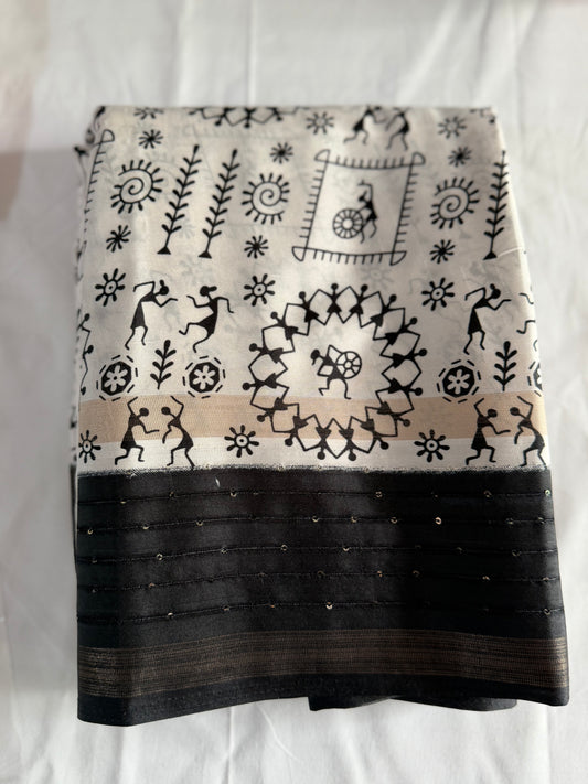Kalamkari Dola Print saree -6-black boarder