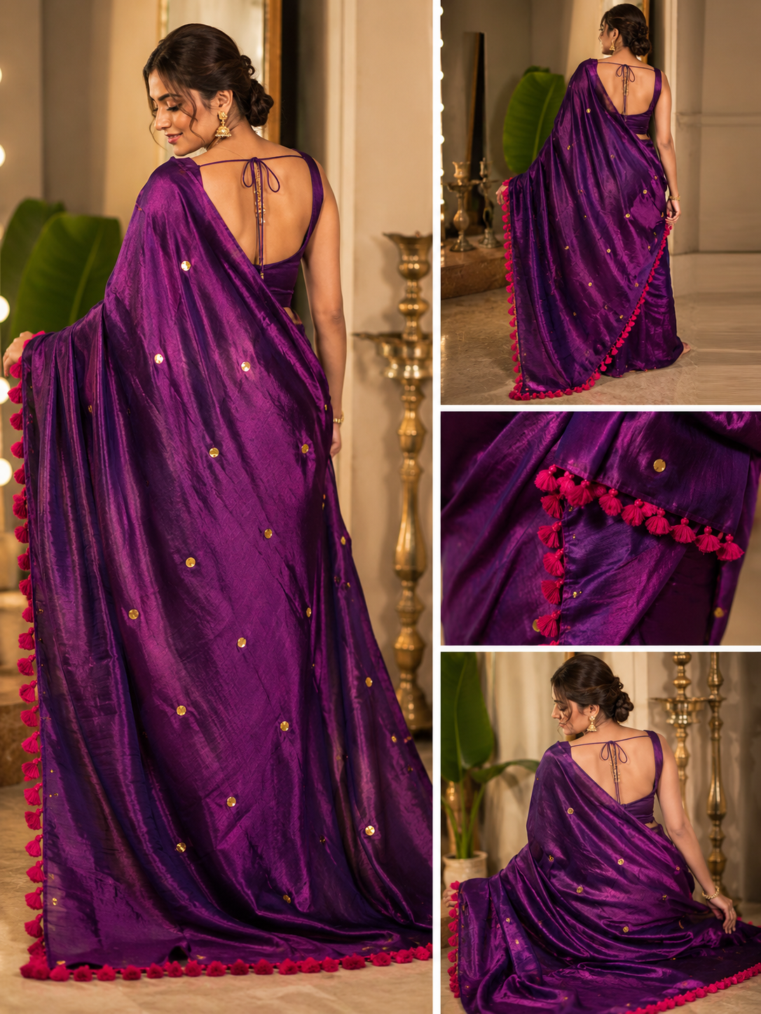 Kadhi Tissue Gini Saree - #peacock colour saree-purple