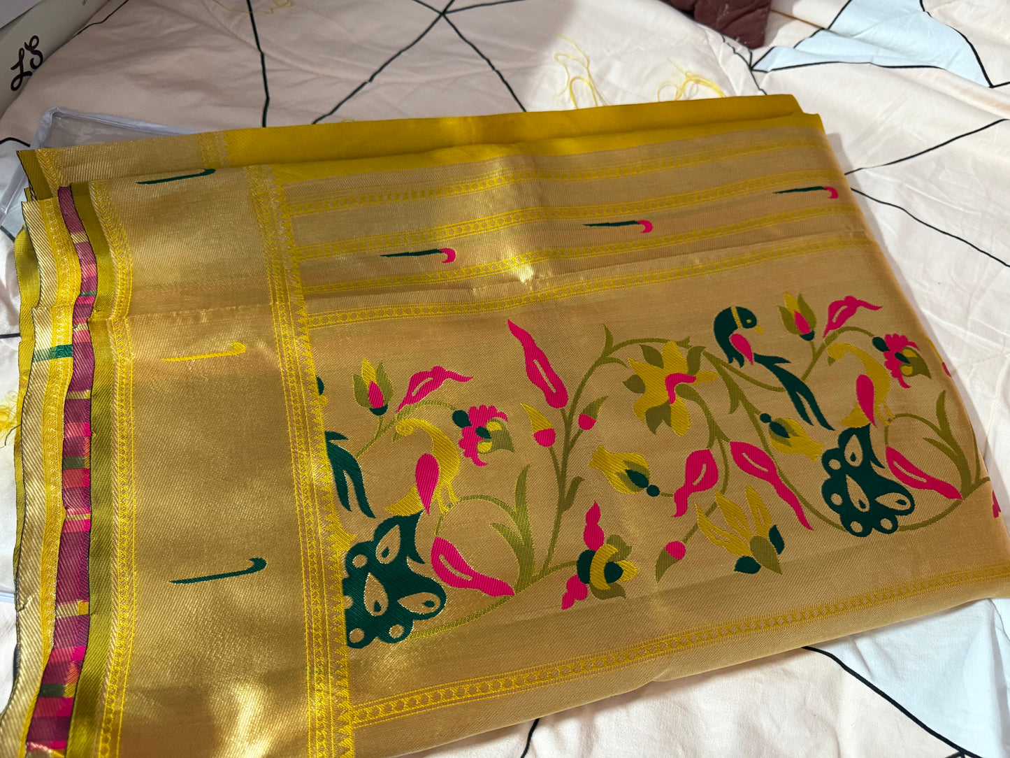 Designer Brocade All-Over Semi Silk Paithani Saree - Yellow