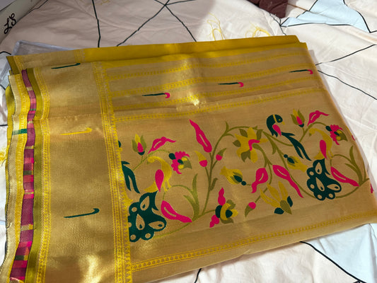 Designer Brocade All-Over Semi Silk Paithani Saree - Yellow