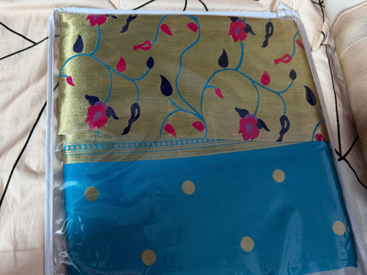 Designer Brocade All-Over Semi Silk Paithani Saree -Sky Blue