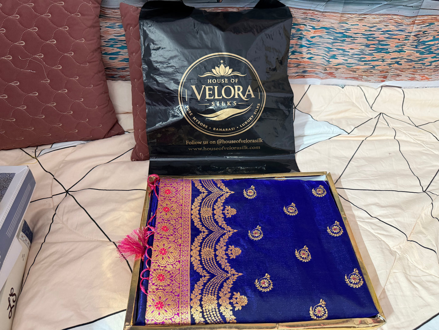 Banarasi Soft silk designer saree -Navy Blue saree fabric with gold embroidery