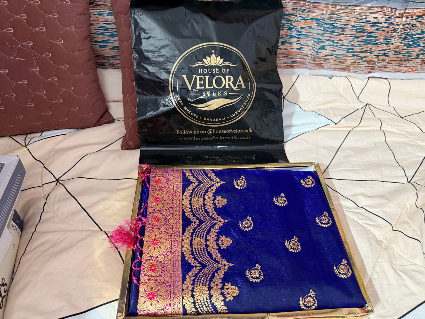 Banarasi Soft silk designer saree -Navy Blue saree fabric with gold embroidery