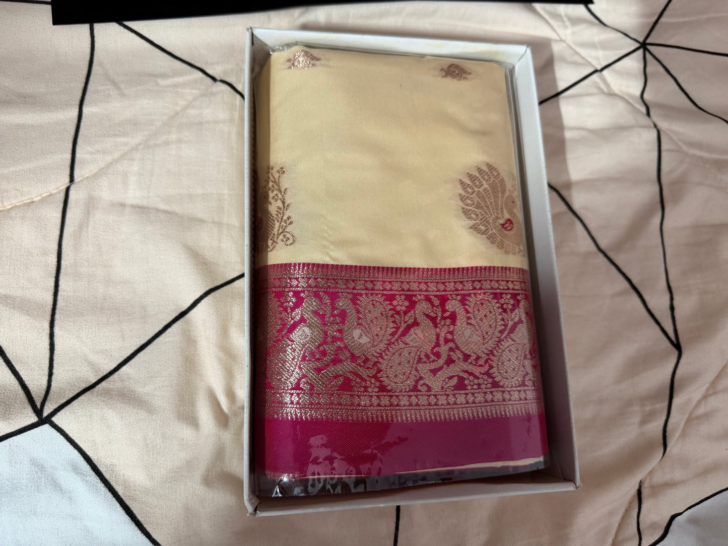 “Peshwai silk sarees are inspired by Maharashtra’s royal Peshwa tradition ❤️”- cream color