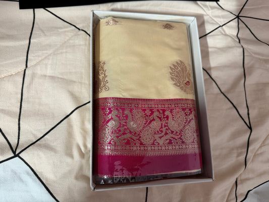 “Peshwai silk sarees are inspired by Maharashtra’s royal Peshwa tradition ❤️”- cream color