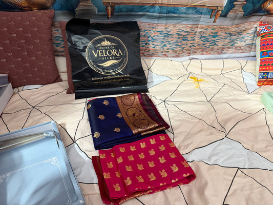 “Peshwai silk sarees are inspired by Maharashtra’s royal Peshwa tradition ❤️”-royal blue with small buttas