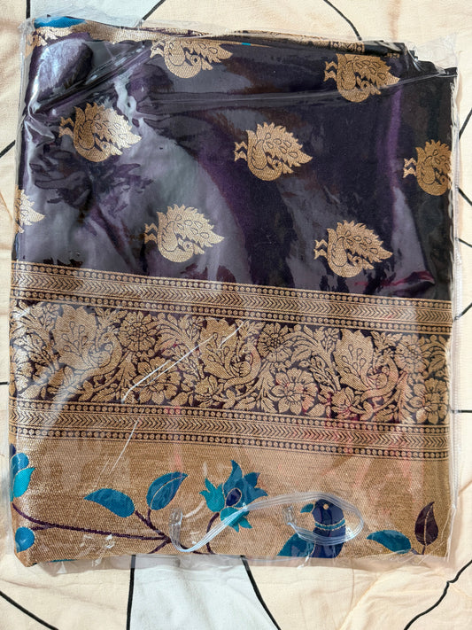 Designer Brocade All-Over Semi Silk Paithani Saree -dark purple