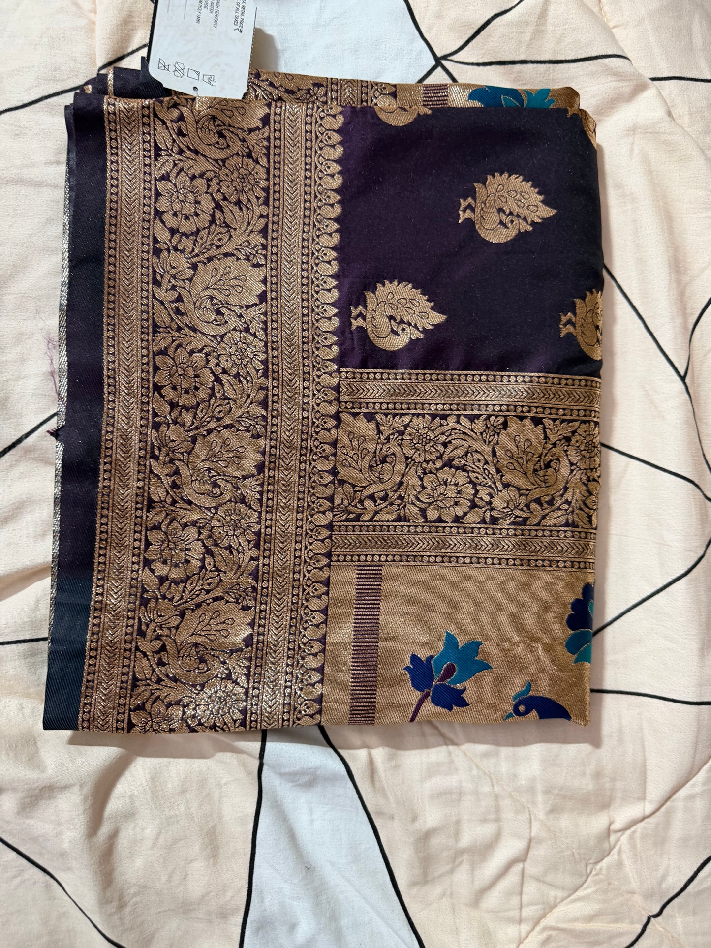 Designer Brocade All-Over Semi Silk Paithani Saree -dark purple