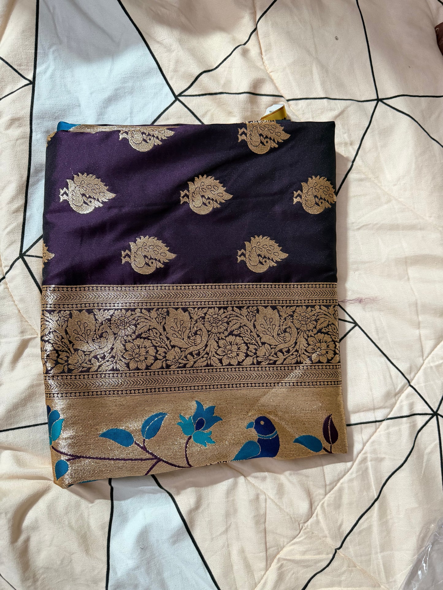 Designer Brocade All-Over Semi Silk Paithani Saree -dark purple