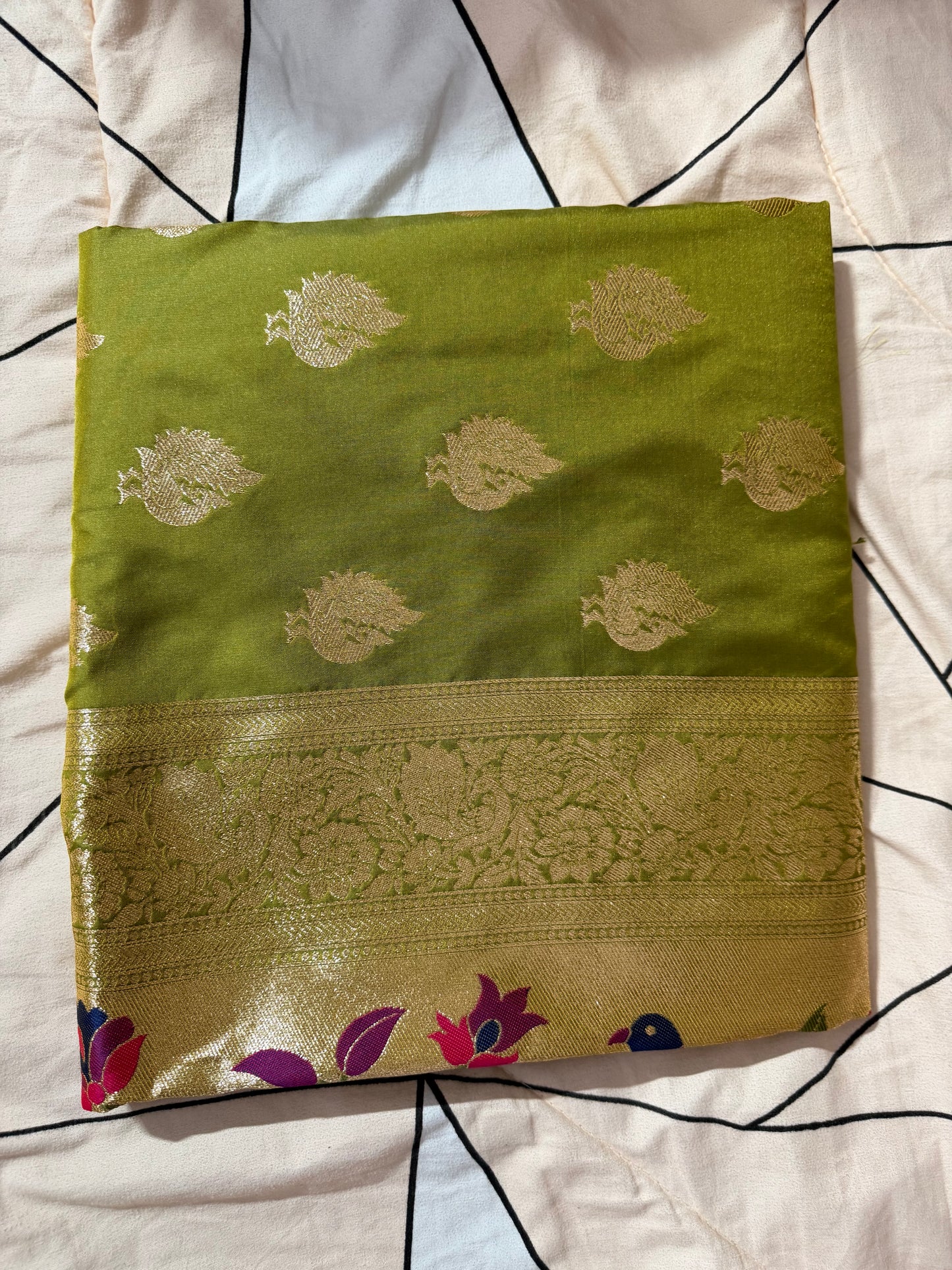 Designer Brocade All-Over Semi Silk Paithani Saree -green