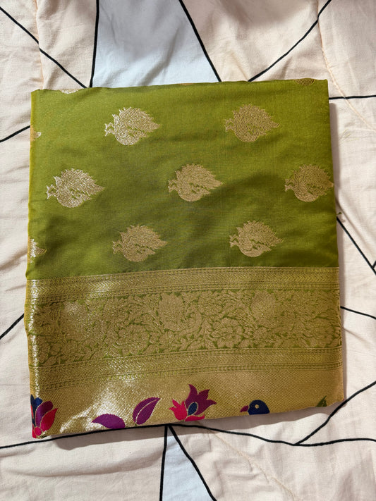Designer Brocade All-Over Semi Silk Paithani Saree -green