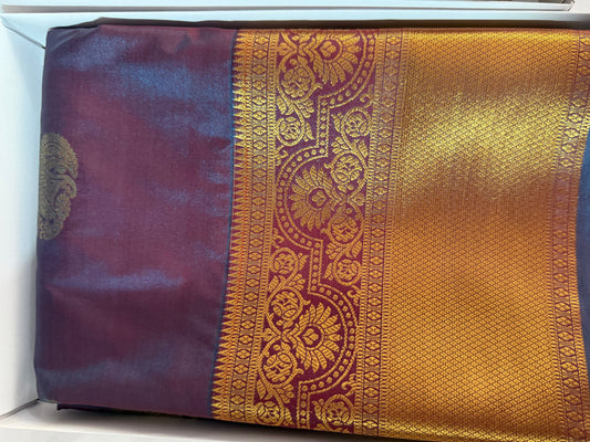 Silk in Kanchipuram boarder Saree with Zari boader -dark lavender colour or violet base