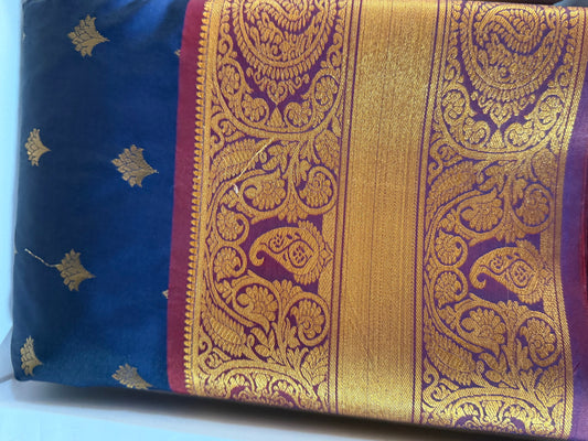 Silk in Kanchipuram boarder Saree with Zari boader -navy blue or violet base