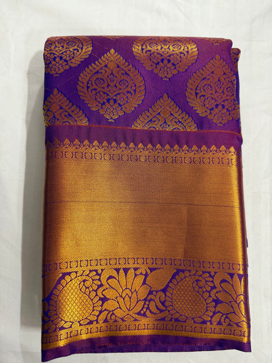 Pattu wedding/ Festival soft Silk Saree for Women-purple  golden zari boader.