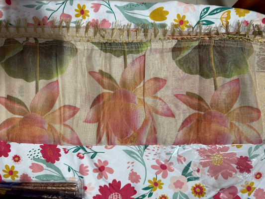 Light tissue saree lotus design