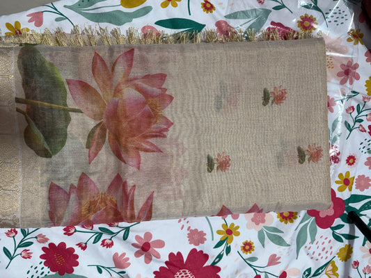 Light tissue saree lotus design