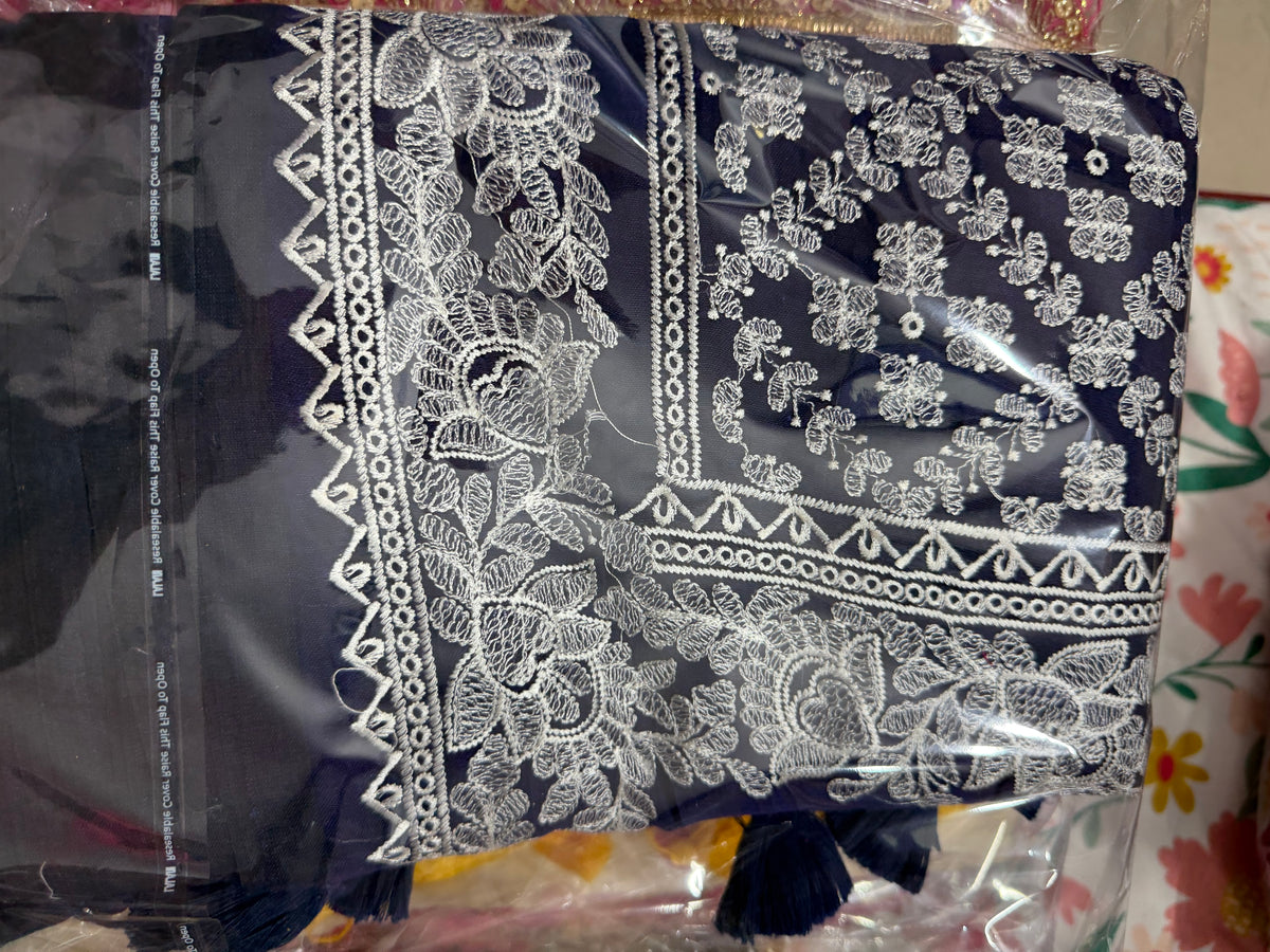 Premium chikankari saree-navy blue