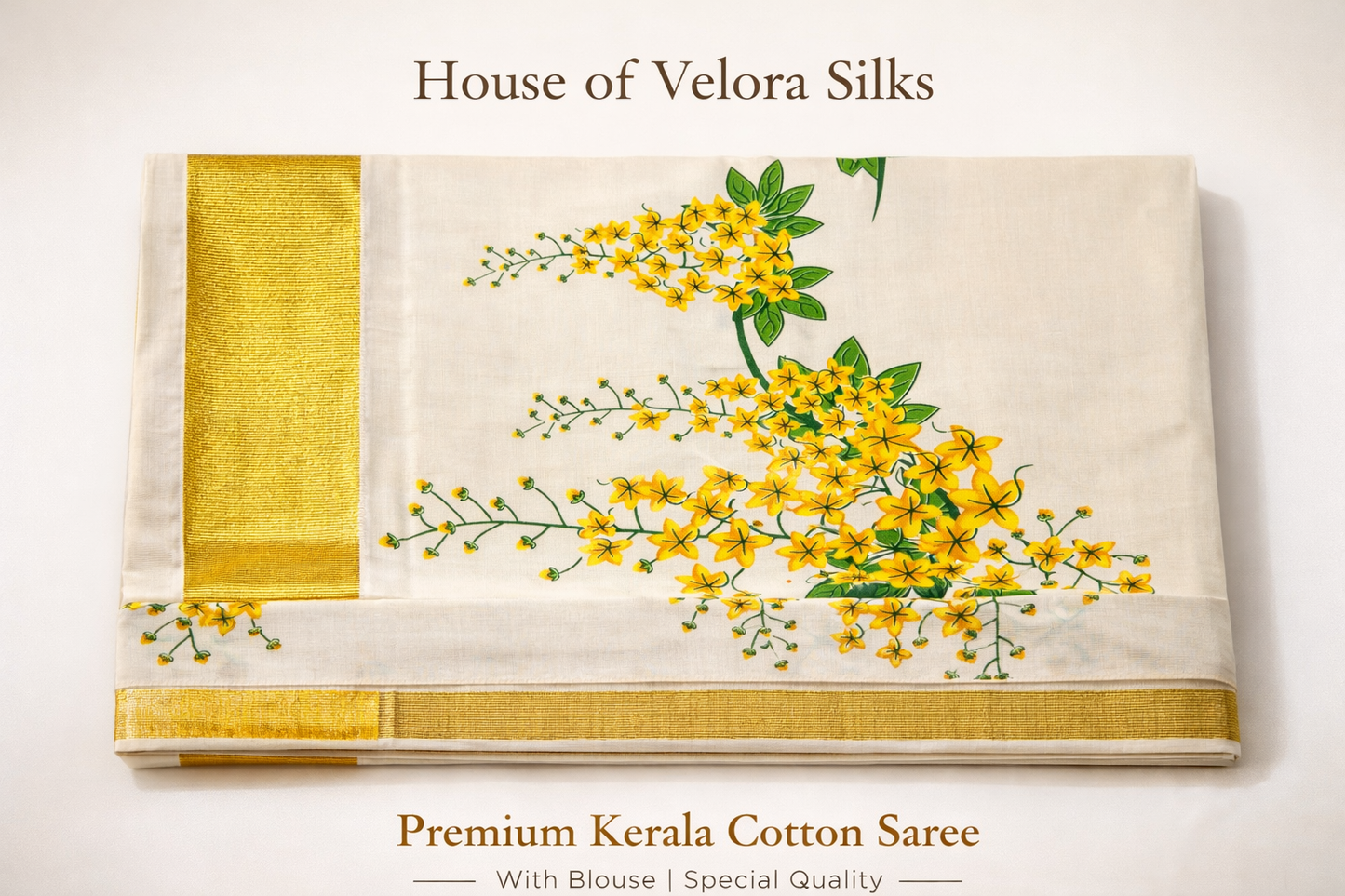 Kanikonna Design Floral Printed Cotton Saree