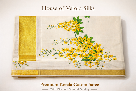 Kanikonna Design Floral Printed Cotton Saree