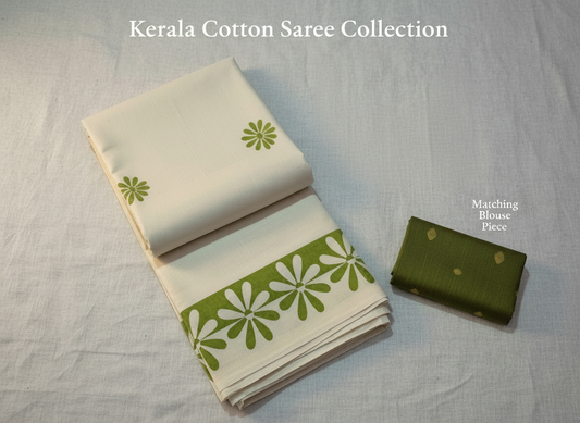 Kerala Cotton Flower Printed Sarees