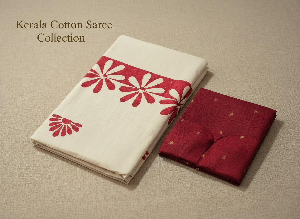 Kerala Cotton Flower Printed Sarees