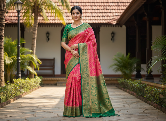 Mysore Soft Silk- Orange with green boarder