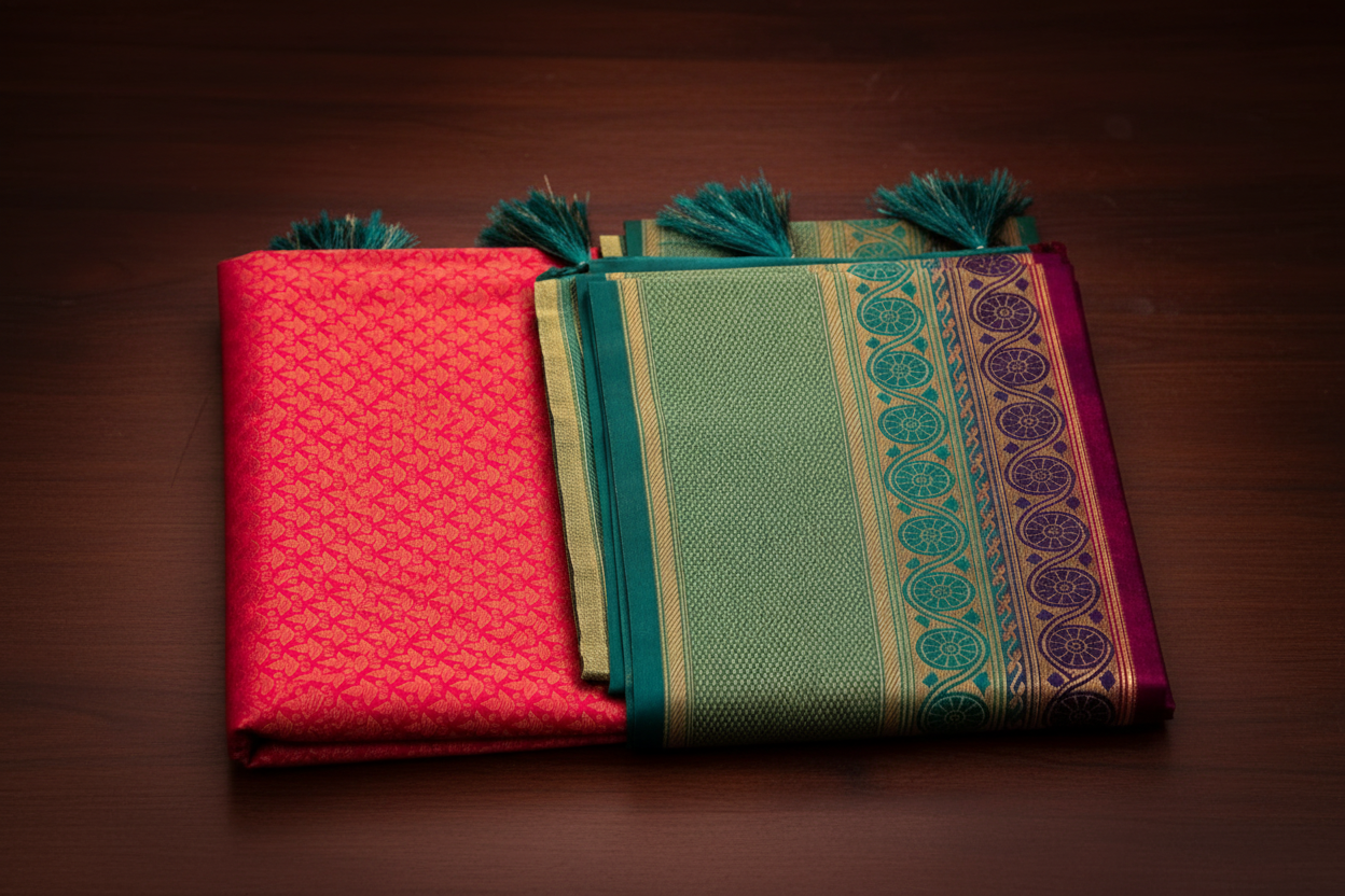 Mysore soft silk saree-5 shinning Pink with green boarder