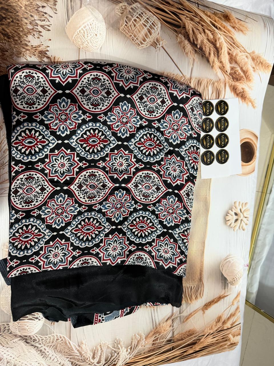 Ajrak  modal silk print saree - Black