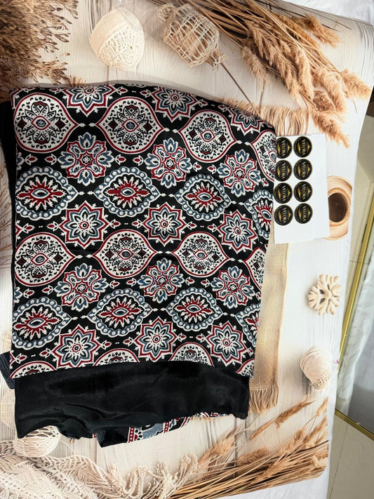 Ajrak  modal silk print saree - Black
