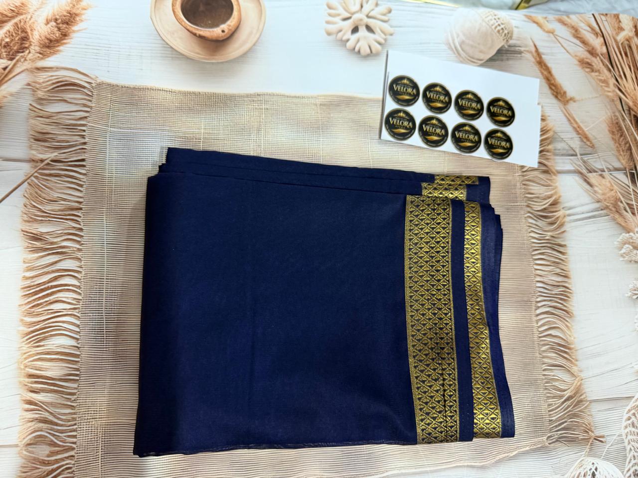 Mysore crep semi -Silk Blend Saree Featuring Rich Traditional Gold Border-  with small boarder