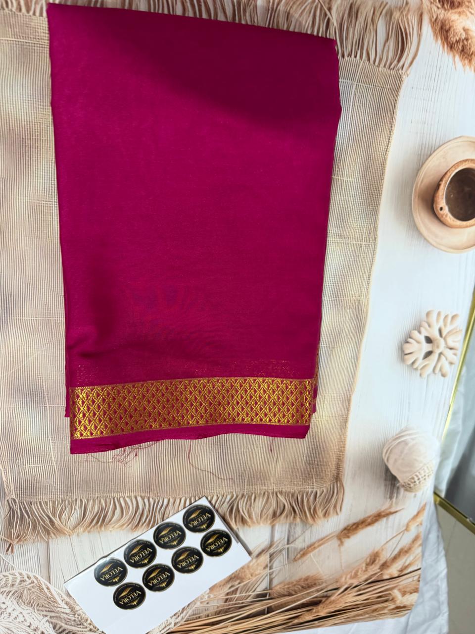 Mysore crep semi -Silk Blend Saree Featuring Rich Traditional Gold Border-  with small boarder