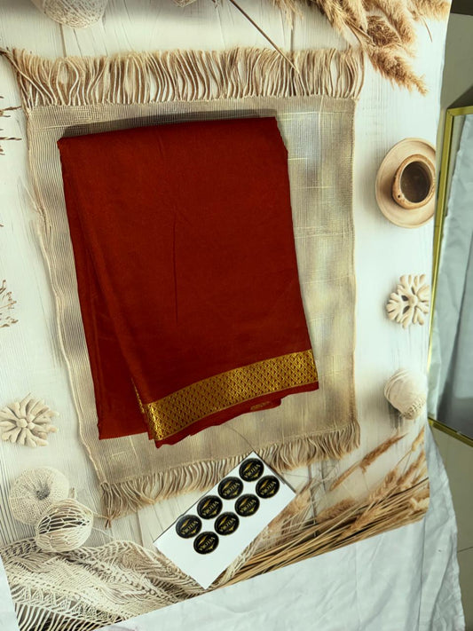 Mysore crep semi -Silk Blend Saree Featuring Rich Traditional Gold Border-  with small boar -orange py)