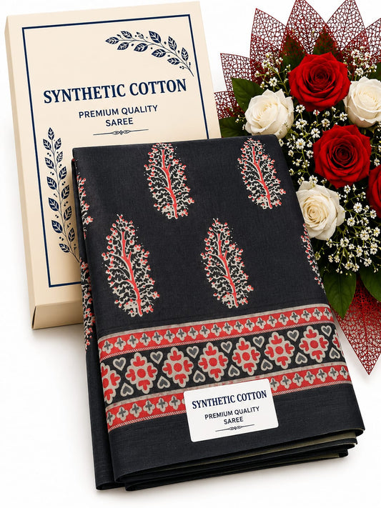 Synthetic Cotton -small flower -black leaf design