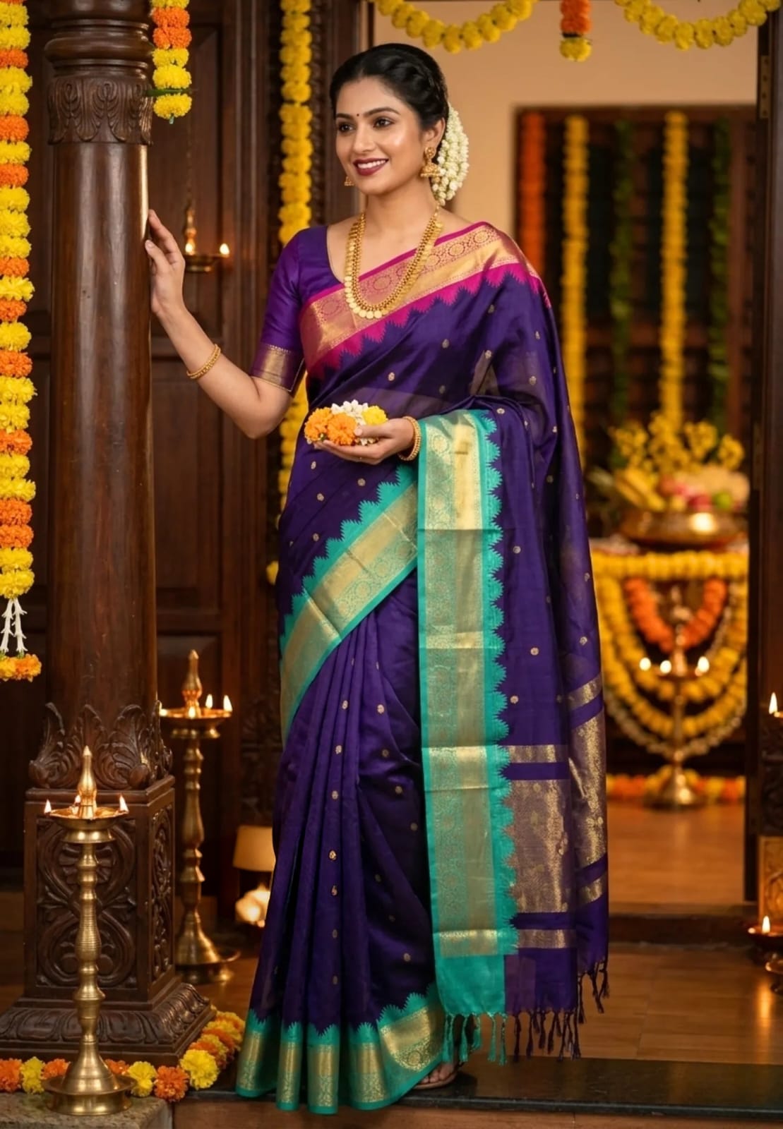 Banarasi Semi Katan soft silk Ganga Yumunna Saree