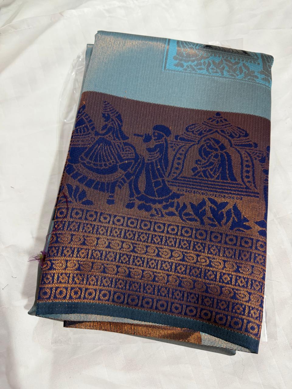 Pallaku Maharani Pattu wedding/ Festival soft Silk Saree for Women- sky blue with dark boarder