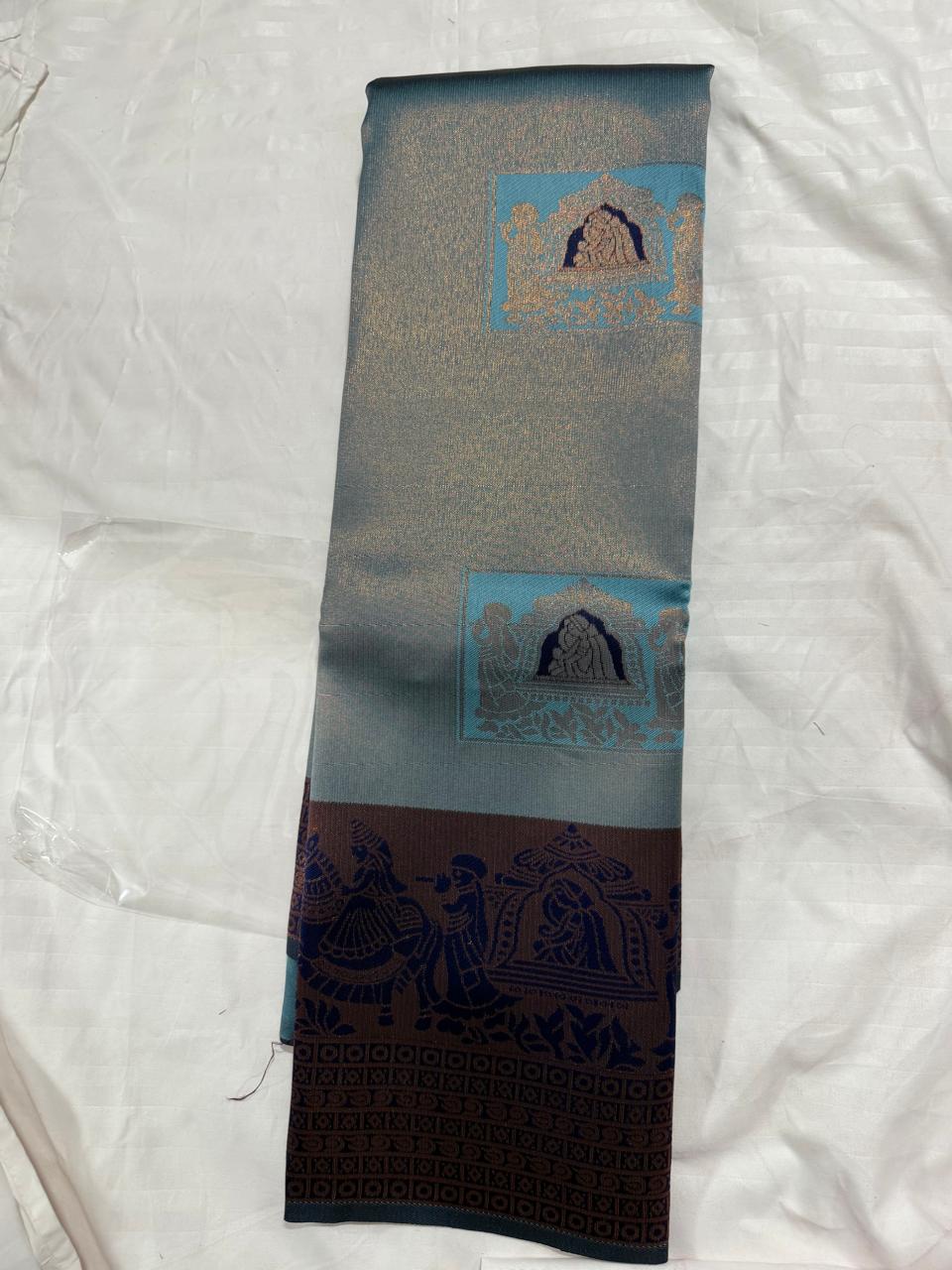 Pallaku Maharani Pattu wedding/ Festival soft Silk Saree for Women- sky blue with dark boarder