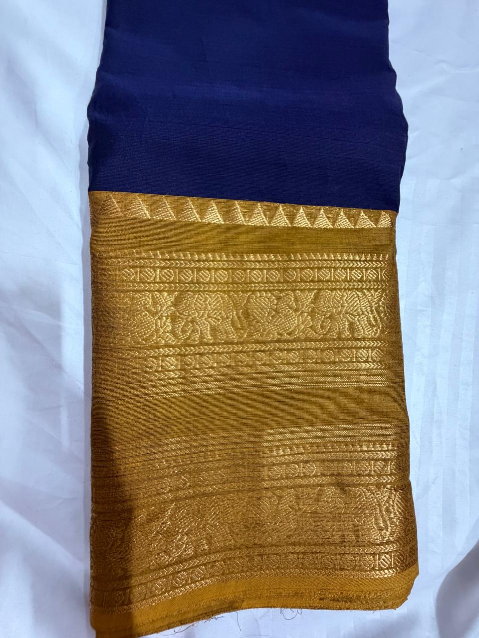 Kanchi Cotton Sarees- royal blue with yellow boarder