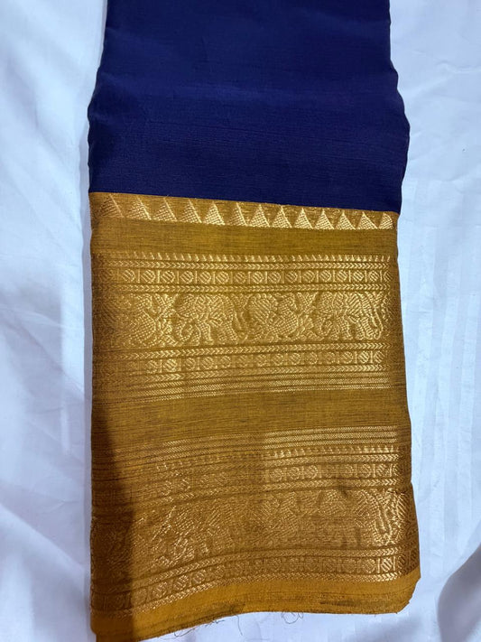 Kanchi Cotton Sarees- royal blue with yellow boarder